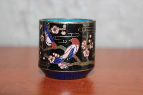 ANTIQUE MINIATURE CLOISONNE TRINKET BOWL 3.8CM TALL