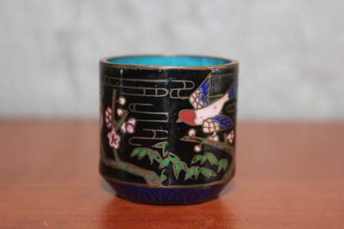 ANTIQUE MINIATURE CLOISONNE TRINKET BOWL 3.8CM TALL