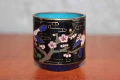 ANTIQUE MINIATURE CLOISONNE TRINKET BOWL 3.8CM TALL