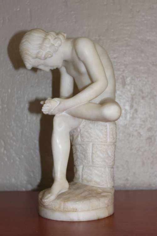 Spectacular 19th Century Italian Alabaster Carving of `SPINARIO` Signed Prof. E Sacchi, 31cm by 17cm