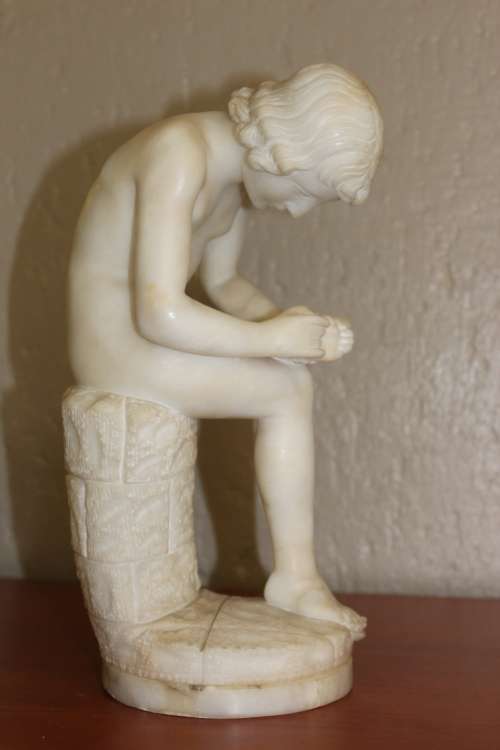 Spectacular 19th Century Italian Alabaster Carving of `SPINARIO` Signed Prof. E Sacchi, 31cm by 17cm