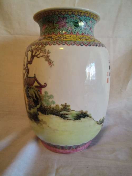 Antique Chinese Famille Rose Hand Painted vase 29cm tall