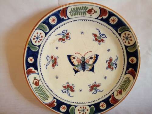 19th century Rare Antique Delft Hand Painted and signed Butterfly Art Plate 13cm diameter