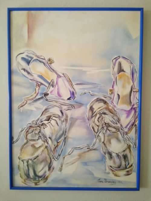 `Ballet Shoes` oil on board by Joan Broadley 61 by 84cm