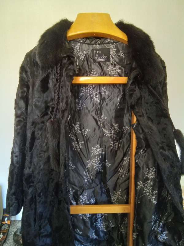 Vintage Swakara Black Lambskin Knee Length Coat by `Furs by Brandon,  Johannesburg`