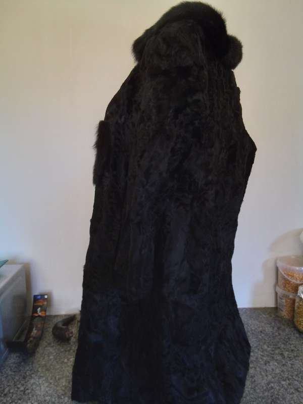 Vintage Swakara Black Lambskin Knee Length Coat by `Furs by Brandon,  Johannesburg`
