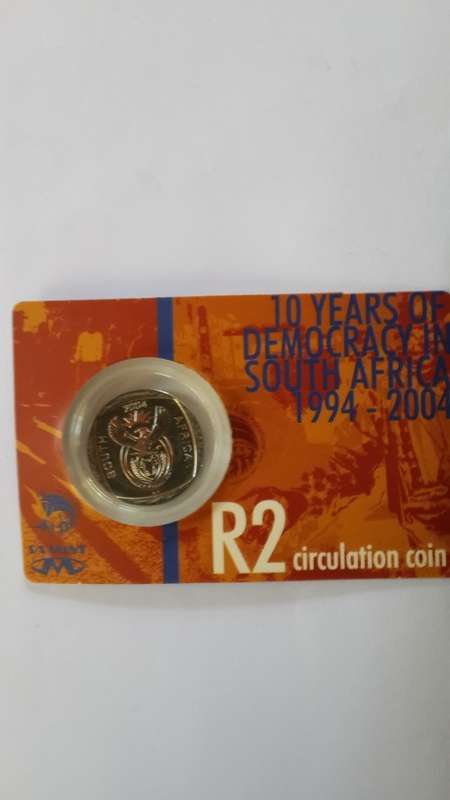 2004 -2 Rand and 5Rand, plus 2008 Madela 5 Rand as issued by SA Mint
