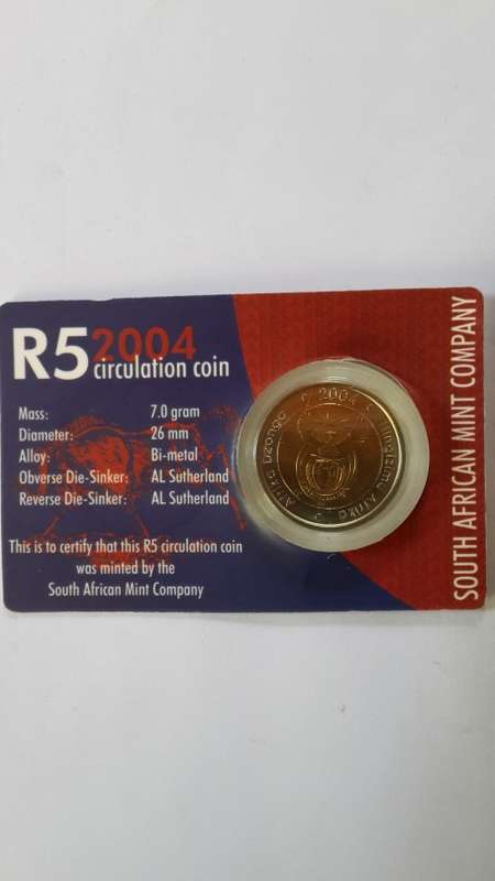 2004 -2 Rand and 5Rand, plus 2008 Madela 5 Rand as issued by SA Mint