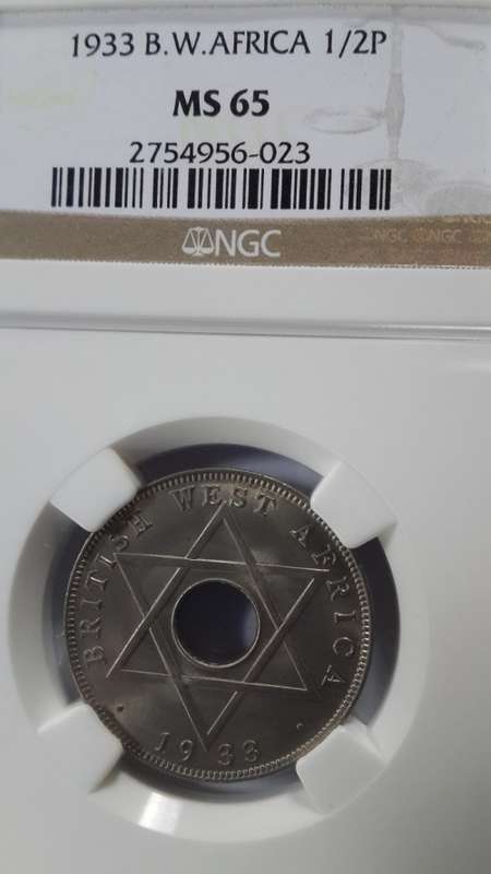 1933--British West Africa - Half Penny - NGC Graded  MS65