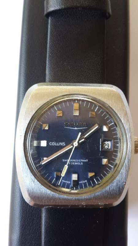 Vintage 1970s Sicura / Collins 17 JLS Swiss Mens Date Watch - Scarce