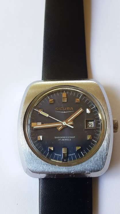 Vintage 1970s Sicura / Collins 17 JLS Swiss Mens Date Watch - Scarce