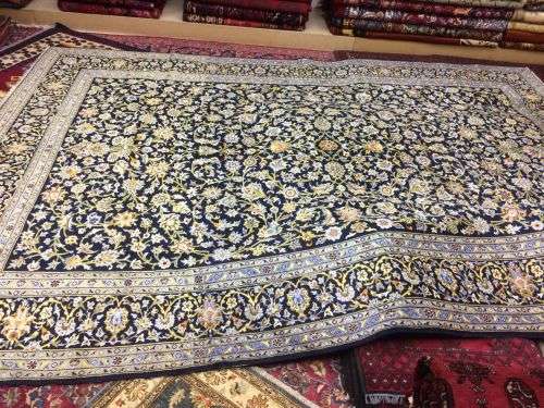 Beautiful rare BLUE Hand woven Kashan 410 x 290 CM ( WITH CERTIFICATE)