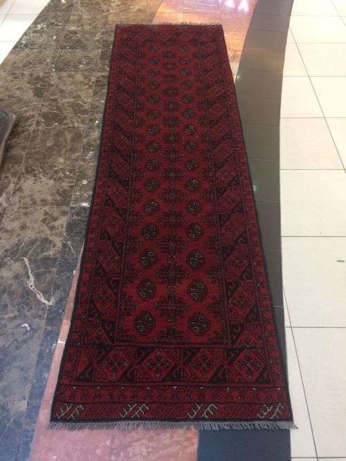 PERSIAN RED AFGHAN RUNNER RUG 287 X 79 CM
