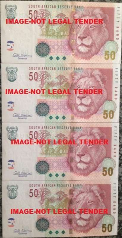 4 x Uncirculated R50 Notes in sequence