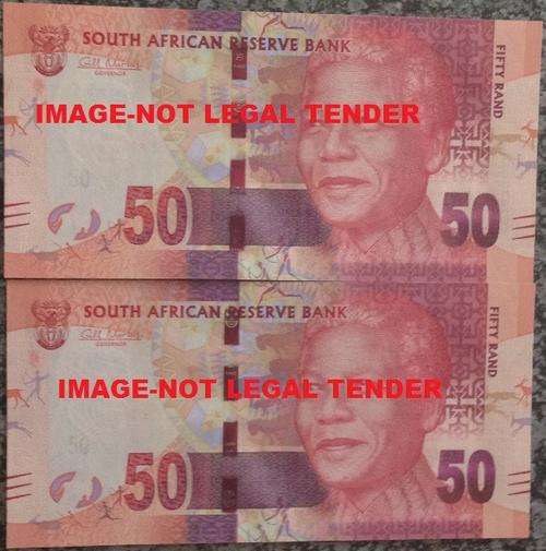 2 x Uncirculated R50 Notes in sequence