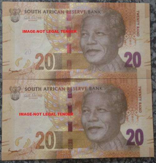 2 x Uncirculated R20 Notes in sequence
