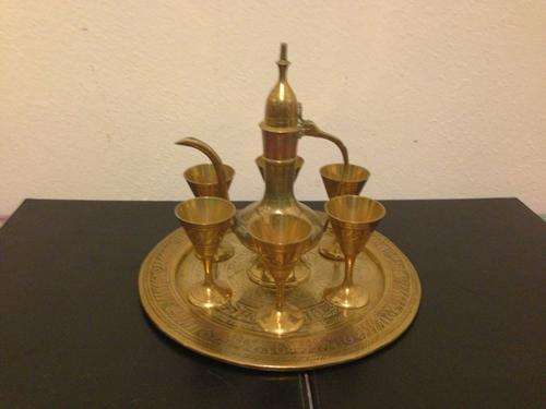 8 Piece Brass liqueur set on tray