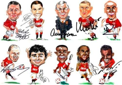 A3 Signed Manchester United 10 Caricature Special 2011/12