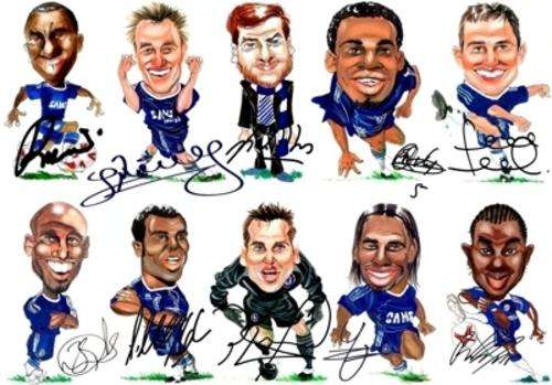 A3 Signed Chelsea FC 10 Caricature Special 2011/12