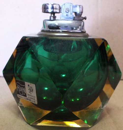 MURANO LEAD CRYSTAL TABLE LIGHTER - TWO TONED GREEN AND GOLD - A MUST SEE