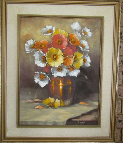 Original Oil on Board - Still Life of Flower Arrangement by Artist JH Gird