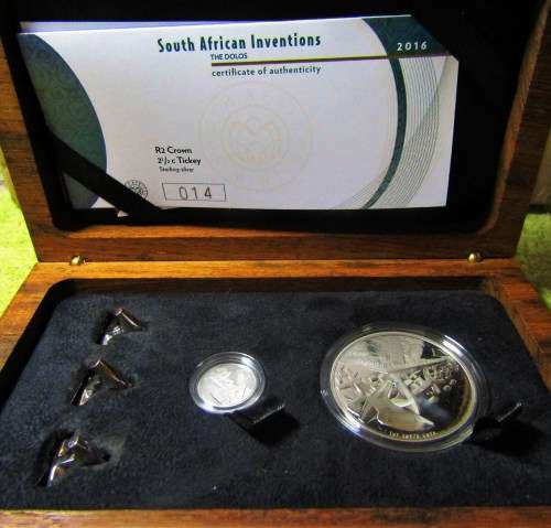 DOLOS- TICKEY & R2 SILVER COIN MINT SET 2016 IN WOODEN, ENGRAVED BOX - LIMITED EDITION