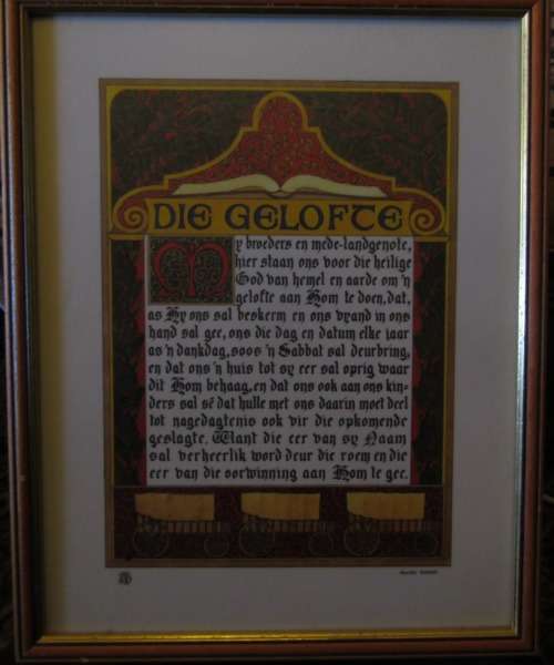 Framed "Die Gelofte" Limited Print to Celebrate 150 Yrs Anniversary (1988) of the "Groot Trek"