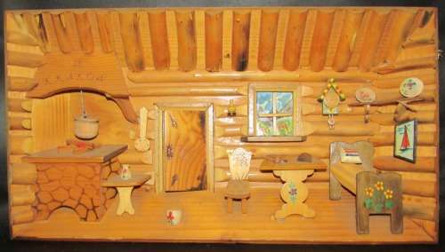 BEAUTIFUL OLD 3D WOODEN DISPLAY OF OLD KRAKOW VILLAGE DWELLING'S INSIDE