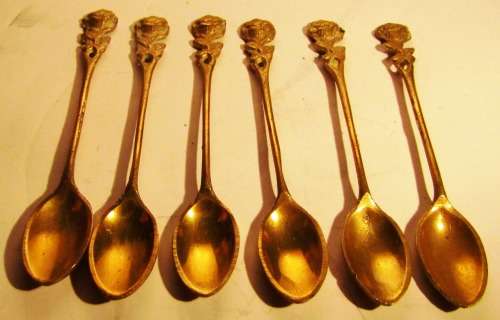 Vintage Solid Six Brass Spoons -  One bid takes all Six