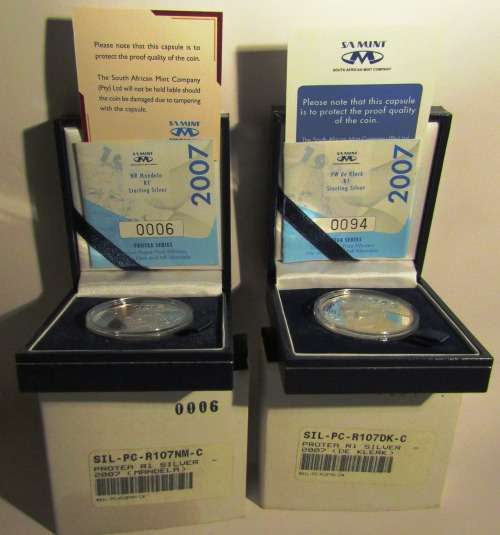 Mandela & De Klerk Silver Proof Protea Series R1 - Sterling Silver - One bid for both