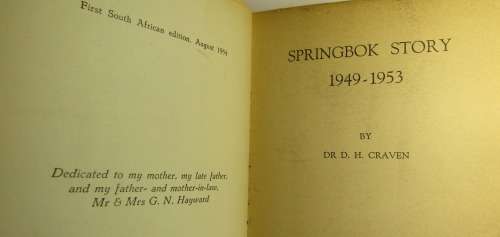Springbok Story 1949-1953 by Danie Craven 1st Edition Published 1954