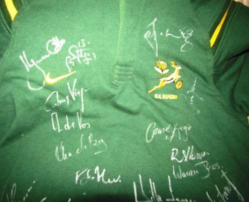 SPRINGBOKS SIGNED X-Large Jersey Never Worn PLUS JOOST MATCH WORN SOCKS SIGNED