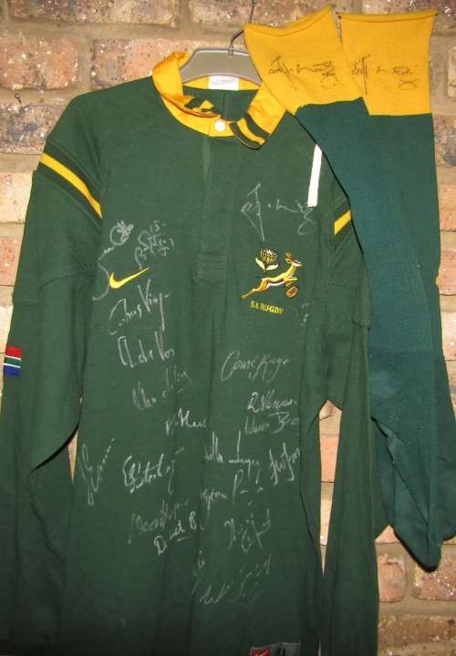 SPRINGBOKS SIGNED X-Large Jersey Never Worn PLUS JOOST MATCH WORN SOCKS SIGNED