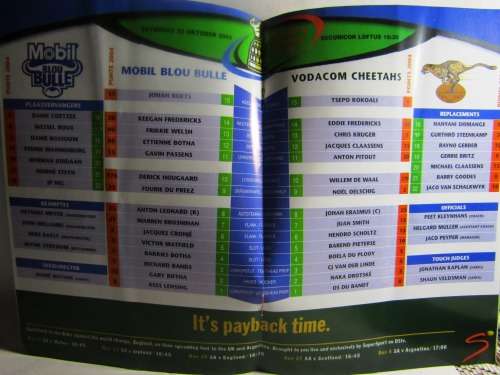 CURRY CUP FINAL 2004 BLUE BULLS vs CHEETAS   23 OCTOBER 2004 - LOFTUS VERSVELD