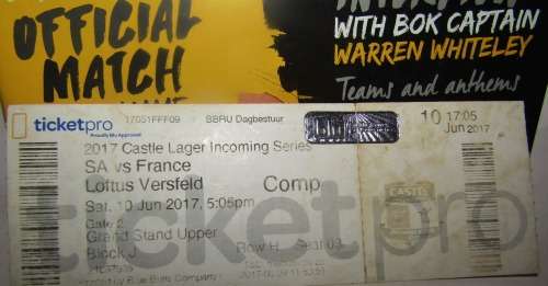 SOUTH AFRICA vs FRANCE  10 JUNE 2017 LOFTUS VERSVELD Plus Match Ticket