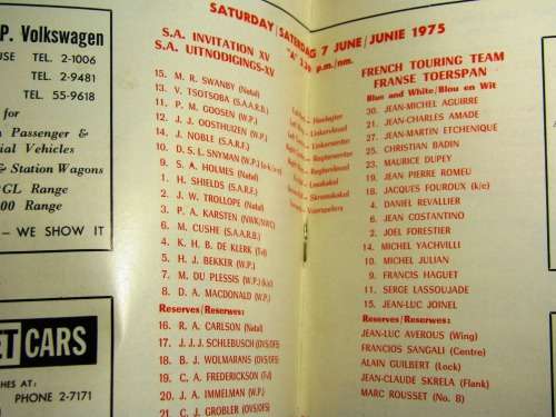 SOUTH AFRICAN RUGBY ANNUAL BOOK/JAAR BOEK 1975 - FRENCH TOUR