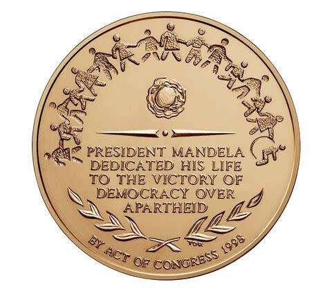 Nelson Mandela Bronze Medal:Replica of USA Congressional Gold Medal awarded to Mandela. Half Price