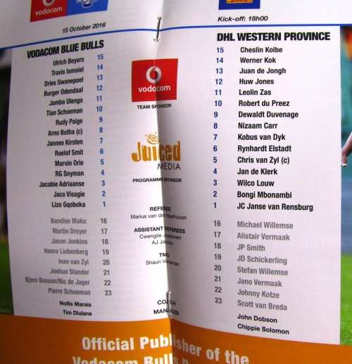 Semi Final BLUE BULLS vs WESTERN PROVINCE  15 October 2016 LOFTUS VERSVELD