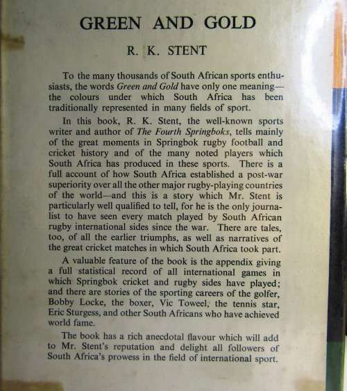 GREEN AND GOLD BY RK STENT SCARCE BOOK FROM 1954 - RUGBY, CRICKET, BOXING AND MORE