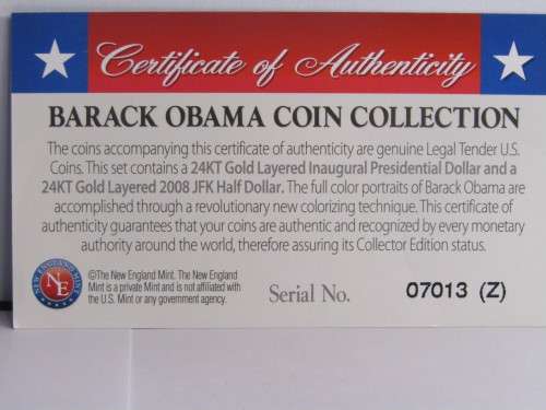 24KT GOLD LAYERED US INAUGURAL 2008 DOLLAR AND HALF US DOLLAR BARACK OBAMA INAUGURATION