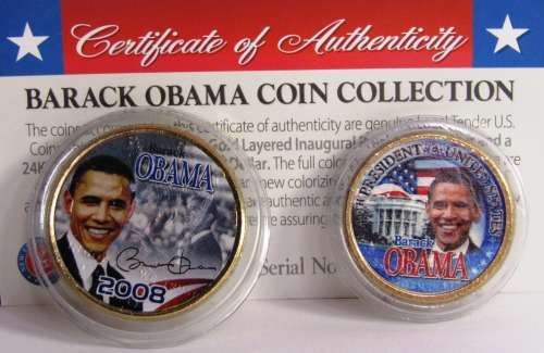 24KT GOLD LAYERED US INAUGURAL 2008 DOLLAR AND HALF US DOLLAR BARACK OBAMA INAUGURATION