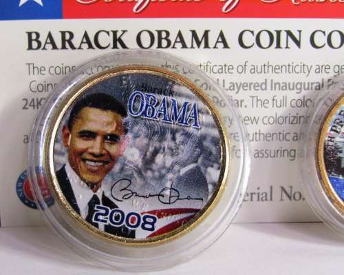 24KT GOLD LAYERED US INAUGURAL 2008 DOLLAR AND HALF US DOLLAR BARACK OBAMA INAUGURATION