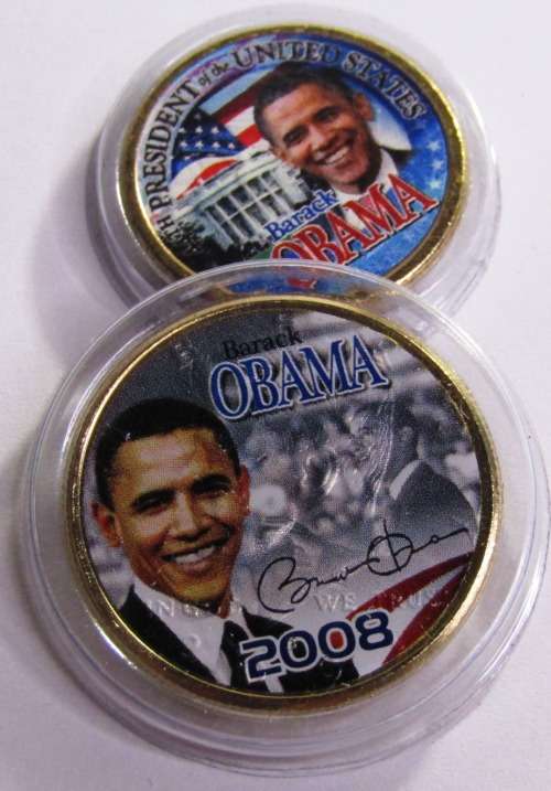24KT GOLD LAYERED US INAUGURAL 2008 DOLLAR AND HALF US DOLLAR BARACK OBAMA INAUGURATION