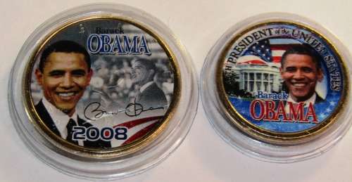 24KT GOLD LAYERED US INAUGURAL 2008 DOLLAR AND HALF US DOLLAR BARACK OBAMA INAUGURATION