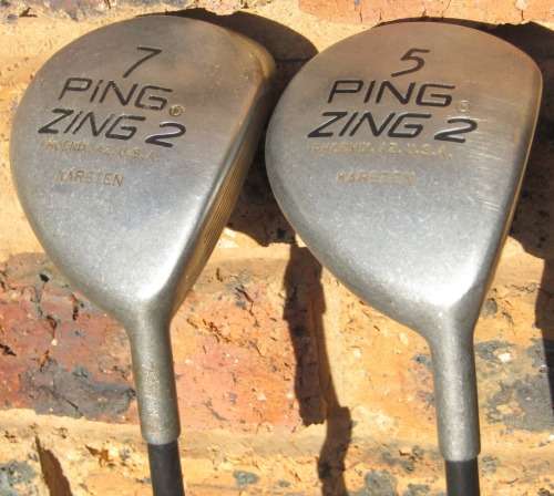 TWO PING ZING 2 Metal Woods (#5 & #7) with Ping Karsten Andila 201 Graphite Shafts