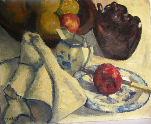STILL LIFE OIL on BOARD BY Prof. O. J. P. OXLEY  (Professor in Art -  Natal Tech Art School 1940's)
