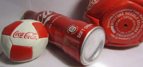 COCA COLA ITEMS X 3 Coke 100 YEARS OLD ALIMINIUM BOTTLE UNOPENED +MINI SOCCER BALL+ FUZ BALL
