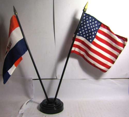 USA  AND OLD SOUTH AFRICAN TABLE FLAGS - DATES FROM THE 80s