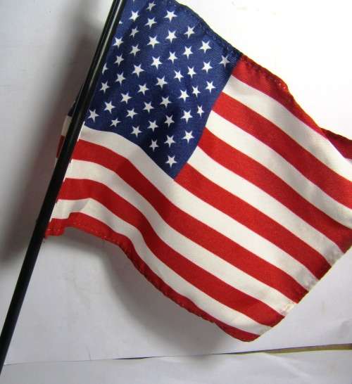 USA  AND OLD SOUTH AFRICAN TABLE FLAGS - DATES FROM THE 80s