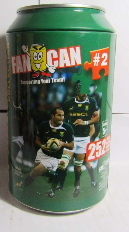 SPRINGBOK COLLECTION FAN CAN #2 WITH FOURIE DU PREEZ - NEW PUZZLE IN UNOPENED PLASTIC BAG INSIDE